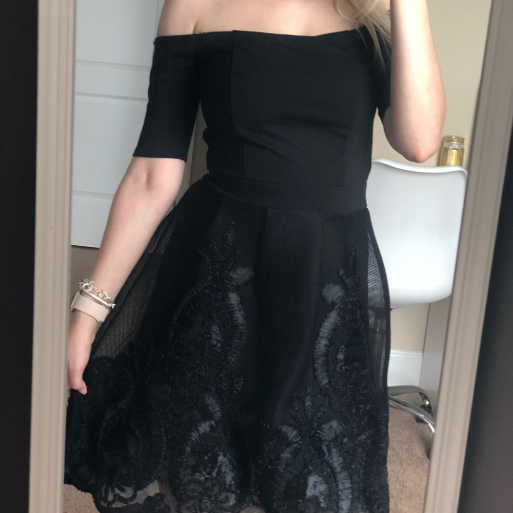 Black off the shoulder dress with embroidery